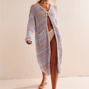 Free People Purple and White Crochet Swim Coverup